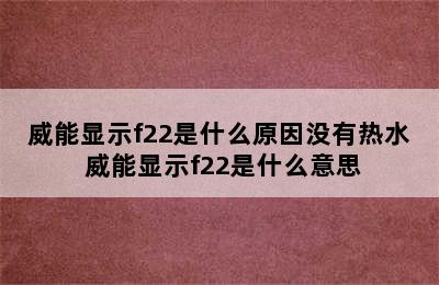 威能显示f22是什么原因没有热水 威能显示f22是什么意思